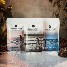 Set of natural salts from Kampot - salt flower (100g), salt pyramids (100g), coarse salt (120g) - multipack