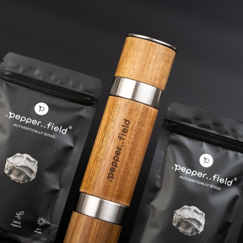 Double grinder DUOMILL + 2x50g of Kampot pepper of your choice - Choose pepper: Black + White Kampot pepper