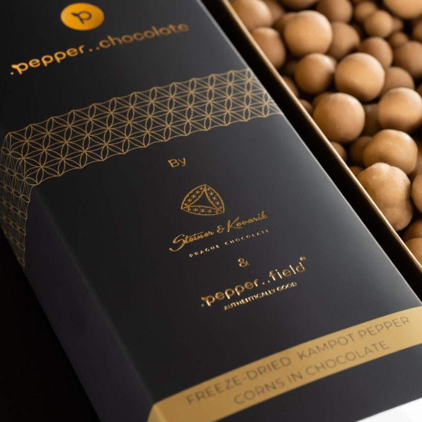Golden chocolate dipped freeze-dried Kampot pepper - .pepper..chocolate