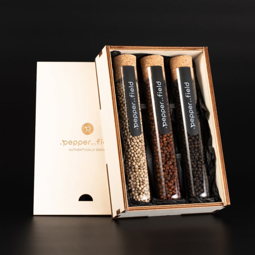 Kampot pepper - a set of large glass tubes in a gift box (3x70g)