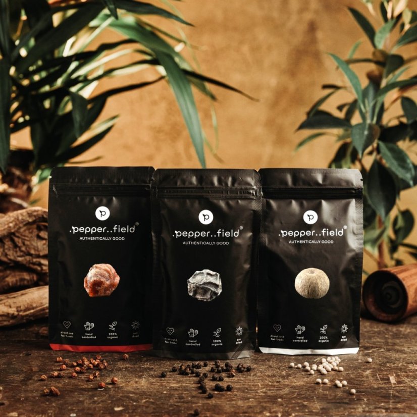 Kampot pepper black, red and white (3x50g) - Varianta: With gift wrapping