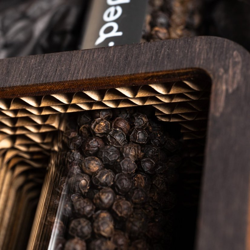 Gift set with one tube of Kampot pepper and stand in recycled cardboard box (70g) - Choose pepper: White Kampot pepper, Stand colour: Dark