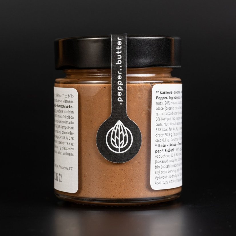 Cashew butter with coconut, dark chocolate and Kampot pepper (150g)