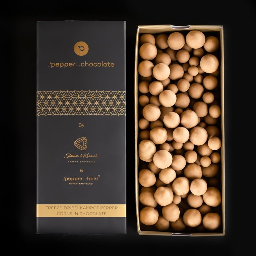 Golden chocolate dipped freeze-dried Kampot pepper - .pepper..chocolate
