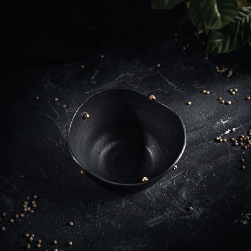 Čierna dizajnová keramická miska Golden Peppercorn