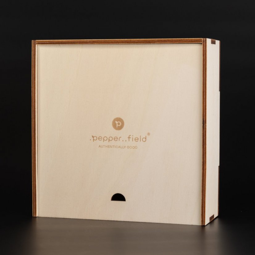 Kampot-Pfeffer - Set mit einer Pfeffermühle aus tschechischer Esche in einer Geschenkbox (3x75g) - Pfeffermühle aussuchen: Natur