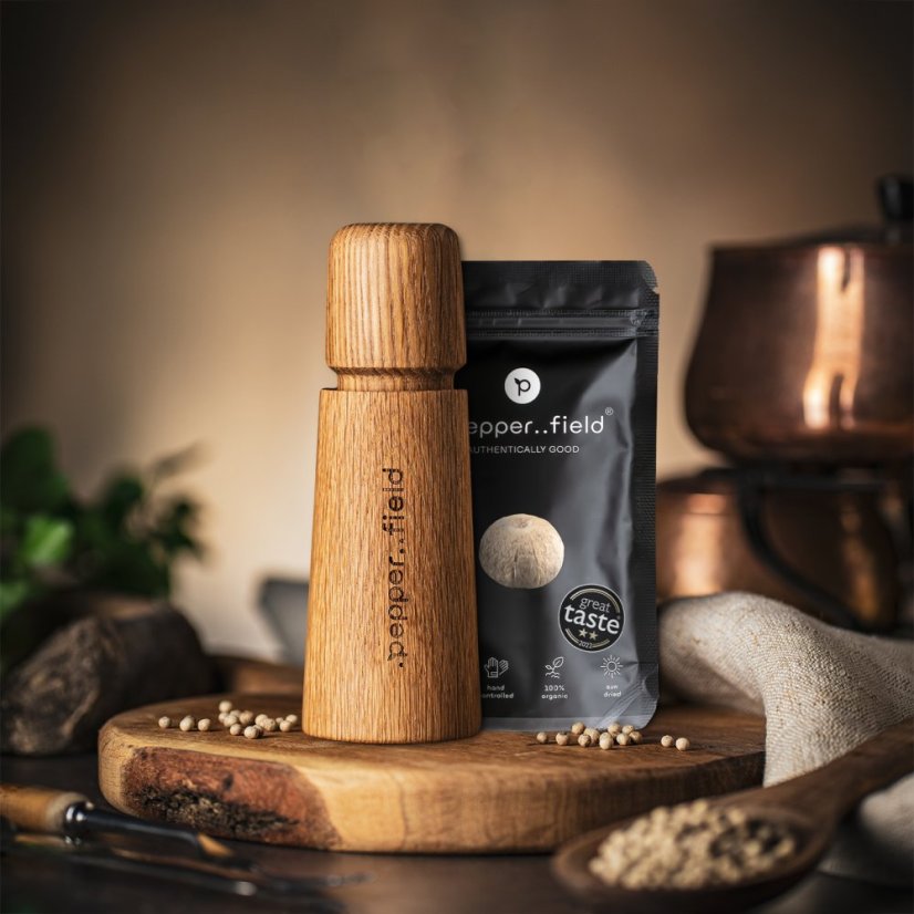Natural Scandinavian pepper mill (17cm) - Choose pepper: White - 50g