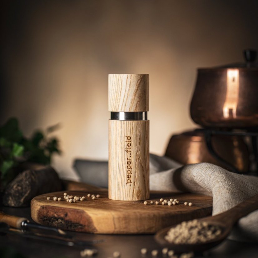 Natural ash wood pepper mill (15cm) + 20g of Kampot pepper