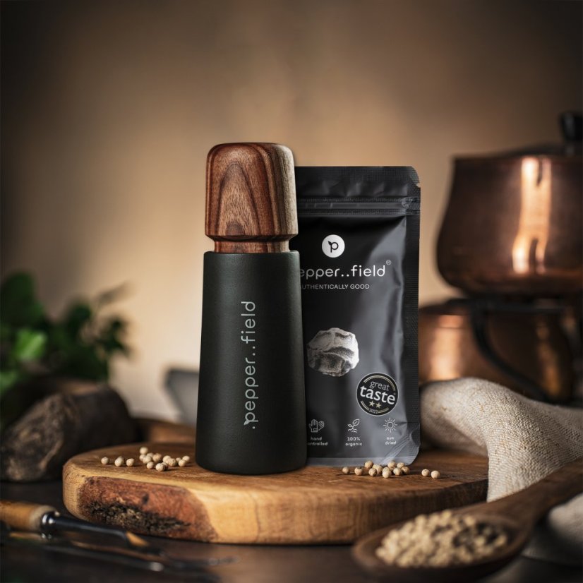 Porcelain Scandinavian pepper mill (17cm) - Choose pepper: Black - 50g
