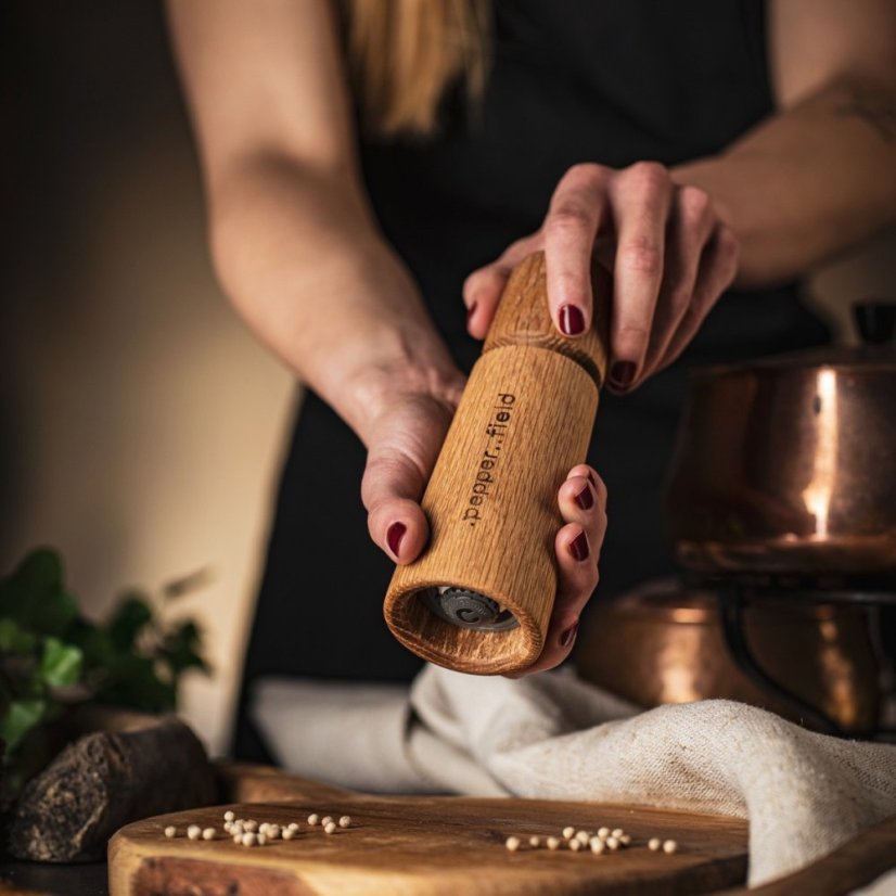 Natural Scandinavian pepper mill (17cm) - Choose pepper: White - 100g
