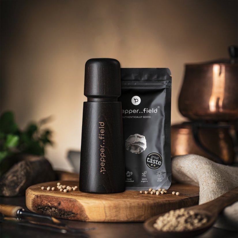 Black Scandinavian pepper mill (17cm) - Choose pepper: Black - 50g