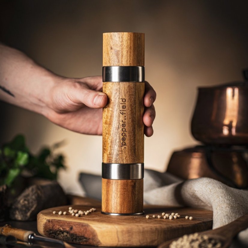 Double grinder DUOMILL + Coarse Sea Salt (120g) and Kampot pepper of your choice (50g) - FREE pepper: ZDARMA bílý Kampotský pepř 50g