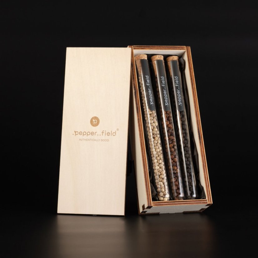 Kampot pepper - a set of small glass tubes in a gift box (3x10g)