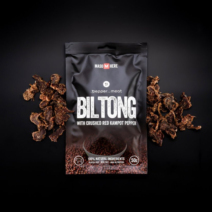Dried meat BILTONG with crushed red Kampot pepper - 50g