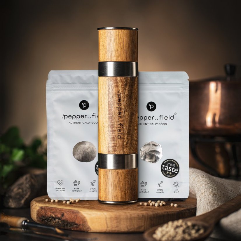 Double grinder DUOMILL + 2x20g of Kampot pepper for FREE - Choose pepper: Black + White Kampot pepper